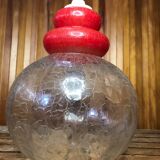 Ancienne suspension verre craquelé transparent & rouge années 70 vintage #a548