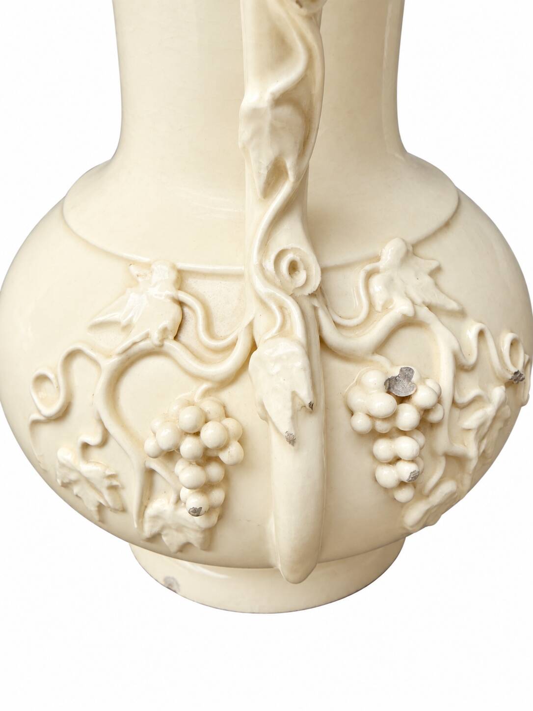 Pair of fine cream earthenware vases from Langeais, decorated with vine.