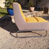 L heater in grey and yellow fabric on chrome footing. Around 1980.