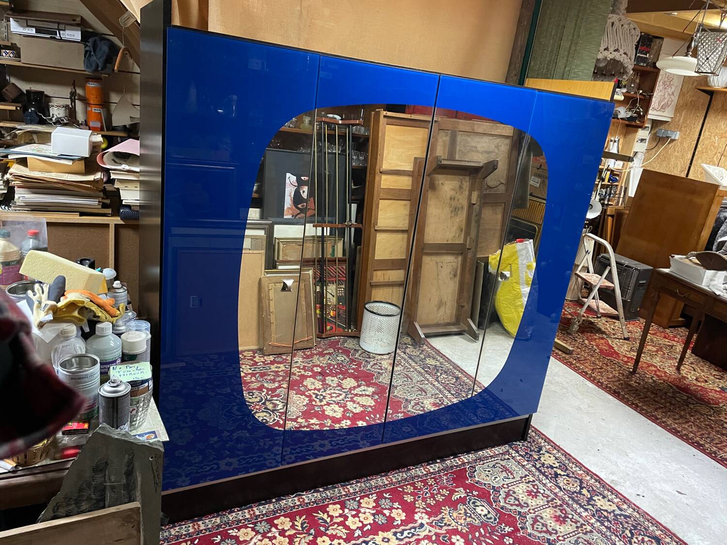 Vintage blue mirror wardrobe from the 70s.