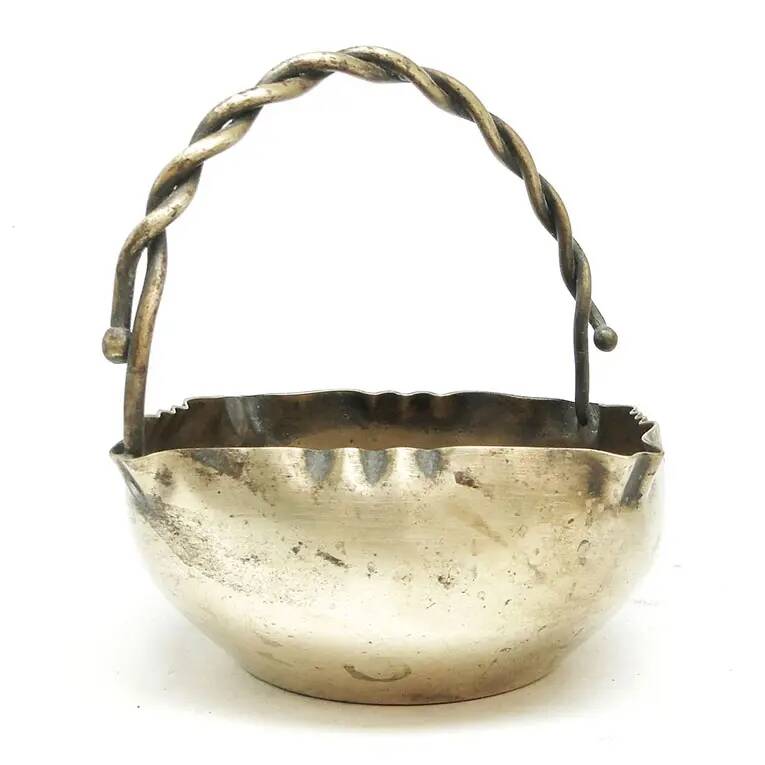 Basket sugar bowl, Art Nouveau, silver-plated brass, Norblin, Poland, early 20th century