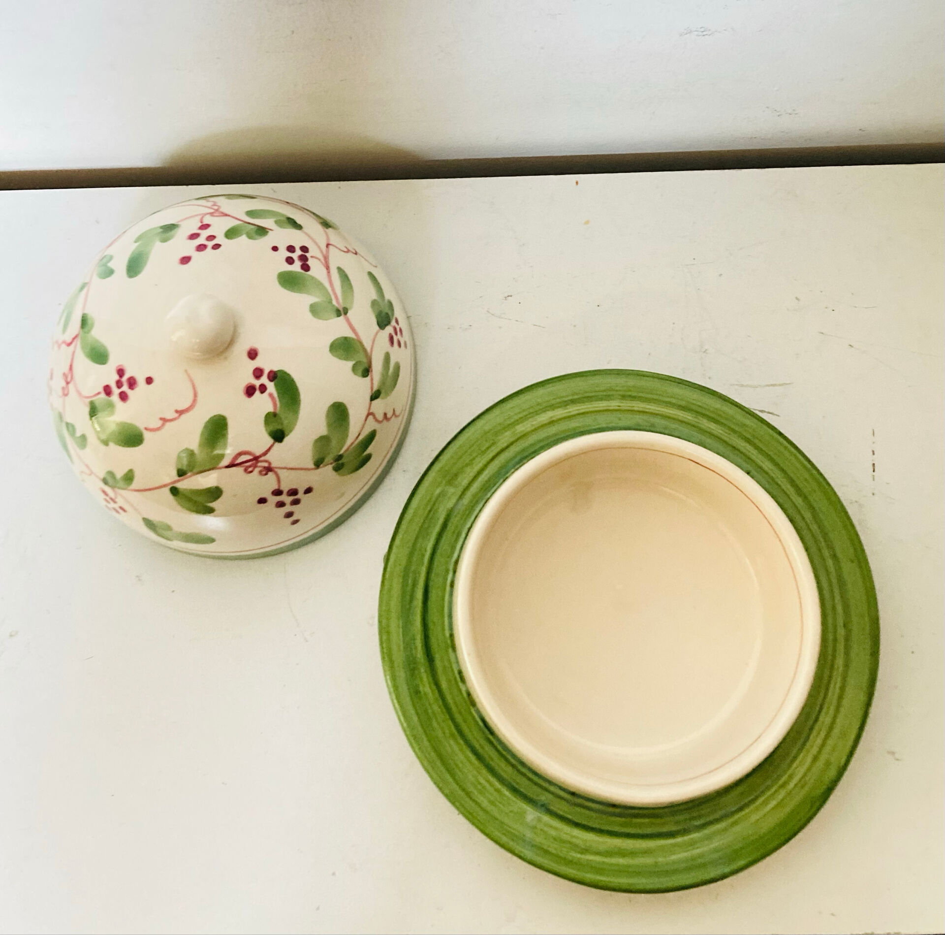 Butter bell in faience from the 20th century signed Mesves R.R Renaud Rémusat.