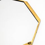 Large unusual Italian Mid Century Modern octagonal brass wall mirror