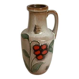 Vintage W Germany red flower glazed earthenware vase
