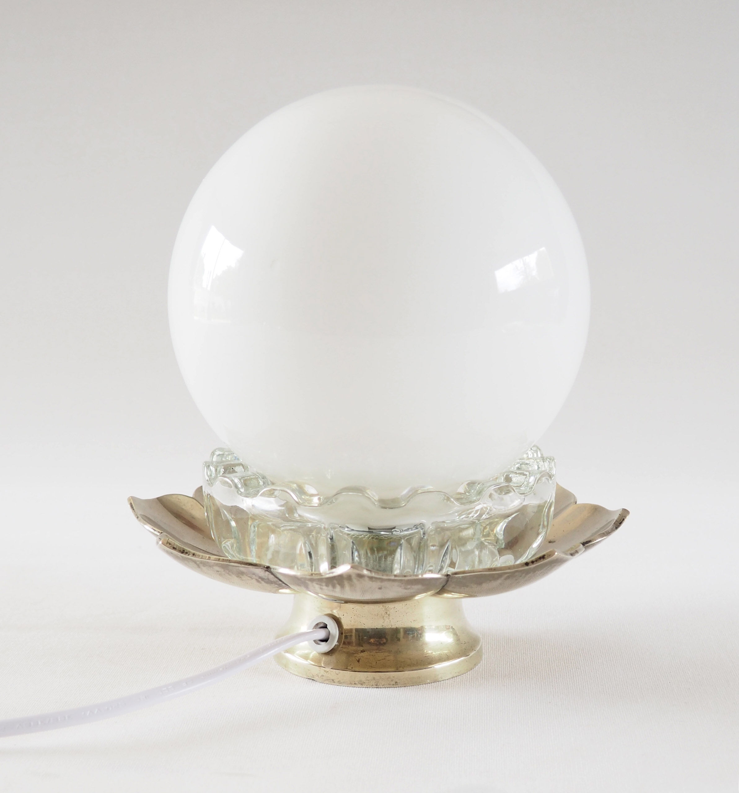 Lotus lamp, silver metal, ball
