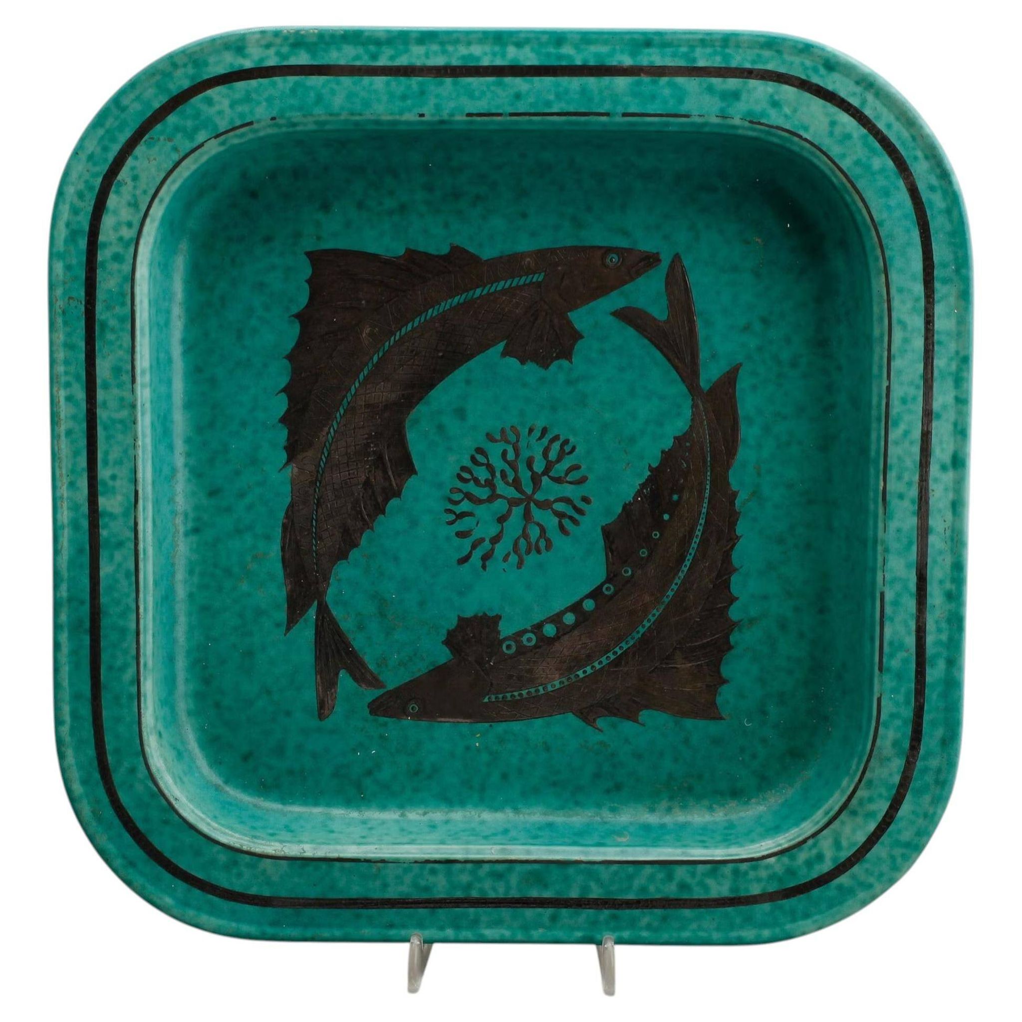 Wilhelm Kage plate in ceramic "Argenta" Gustavsberg Sweden 1950s. Marked.