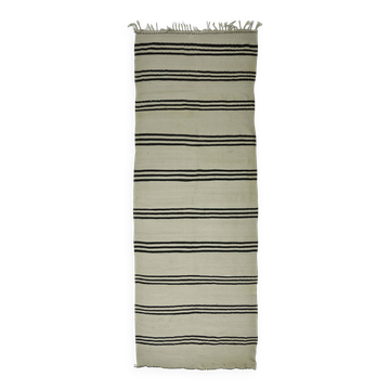 Turkish Kilim Konya Vintage 130x375 cm Beige Black Stripes