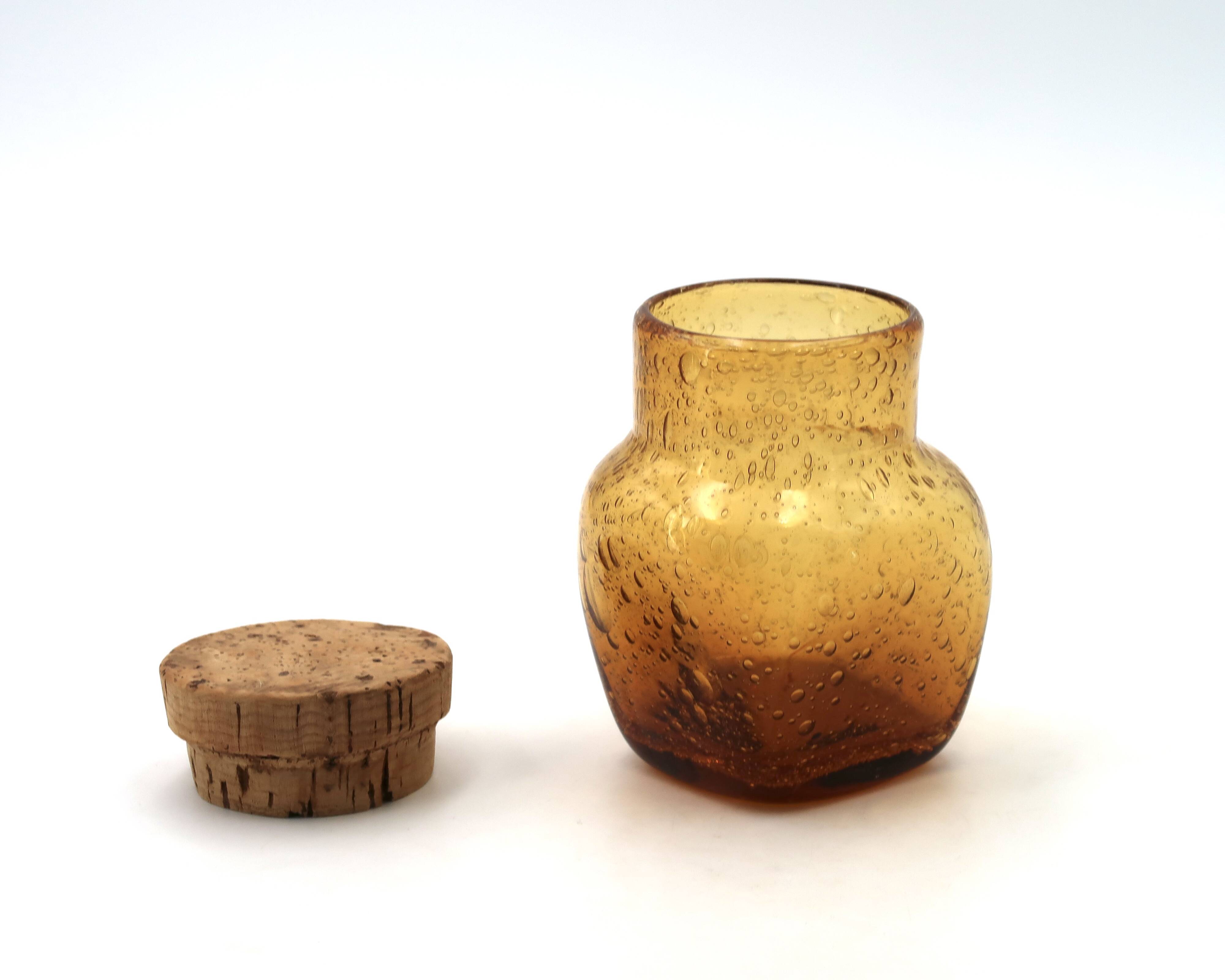 Amber bubble glass bonbonnière in the Biot style, 1970s.