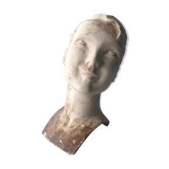 Buste tête en plâtre ancien de mannequin 1930