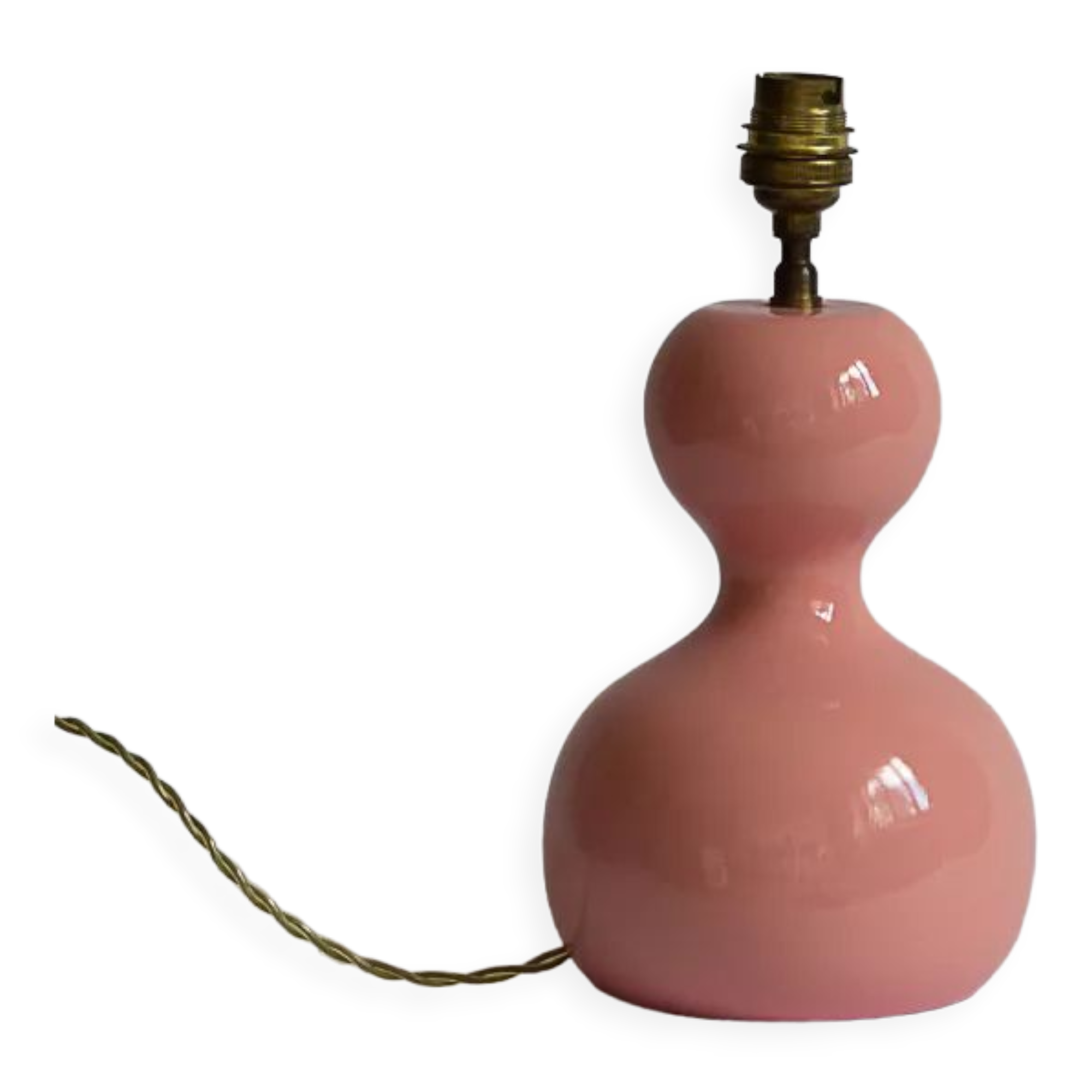 Pink lacquered turned wooden lamp base 70s