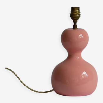 Pied de lampe en bois tourné laqué rose années 70