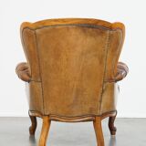 Antique Baroque Sheepskin Leather Chesterfield Armchair