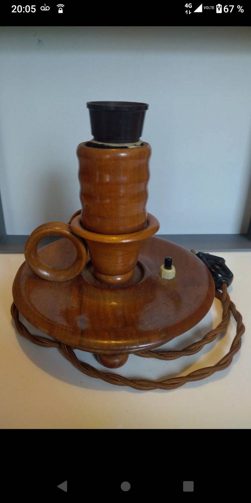 Vintage Scandinavian turned wooden candlestick lamp base