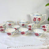 Vintage tea set in Sarreguemines flowered earthenware, "Troyes" model