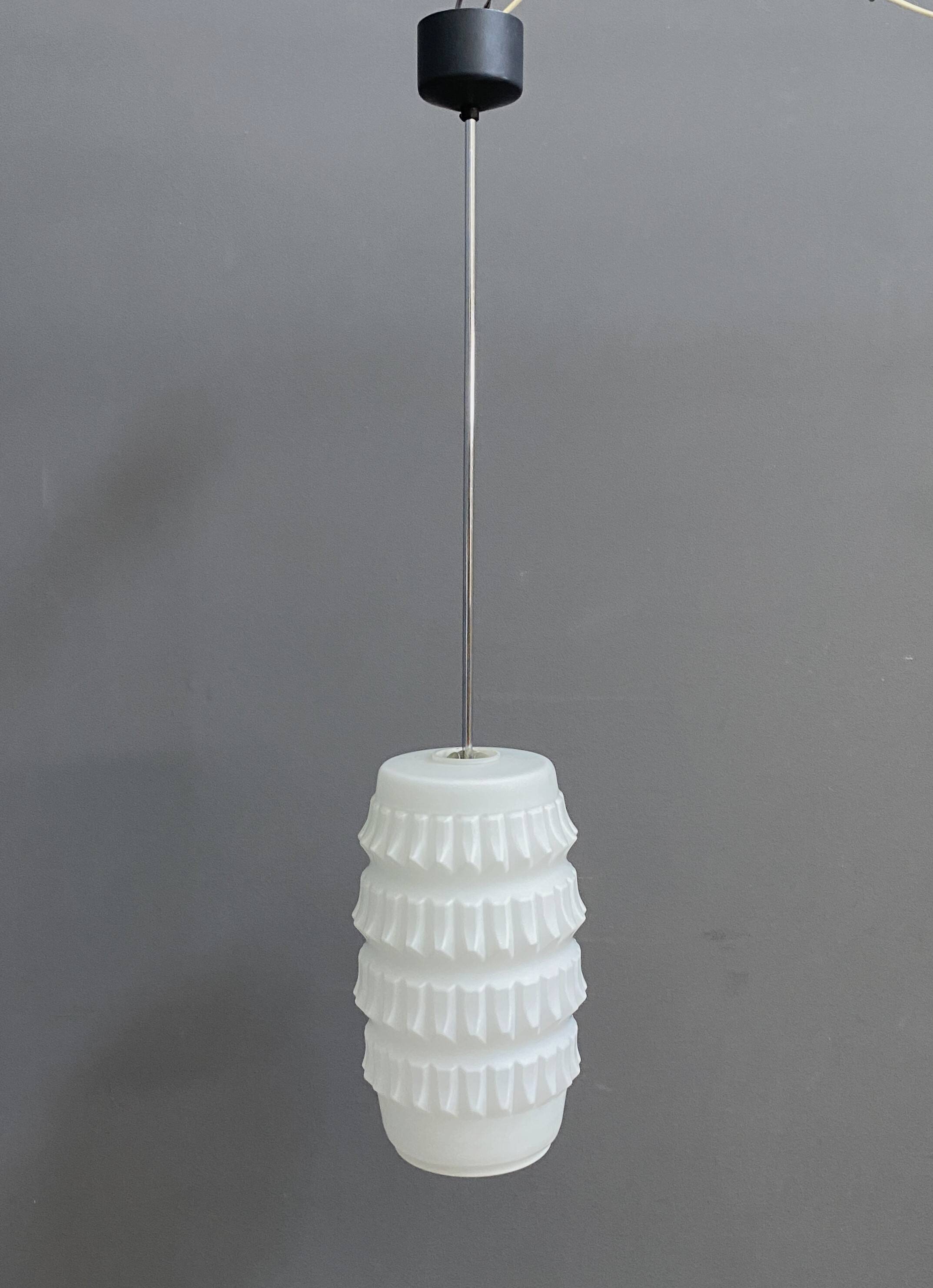 White glass Brutalis pendant lamp 1960s