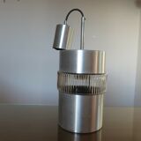 Scandinavian hanging lamp in glass and brushed aluminum 60s 70s