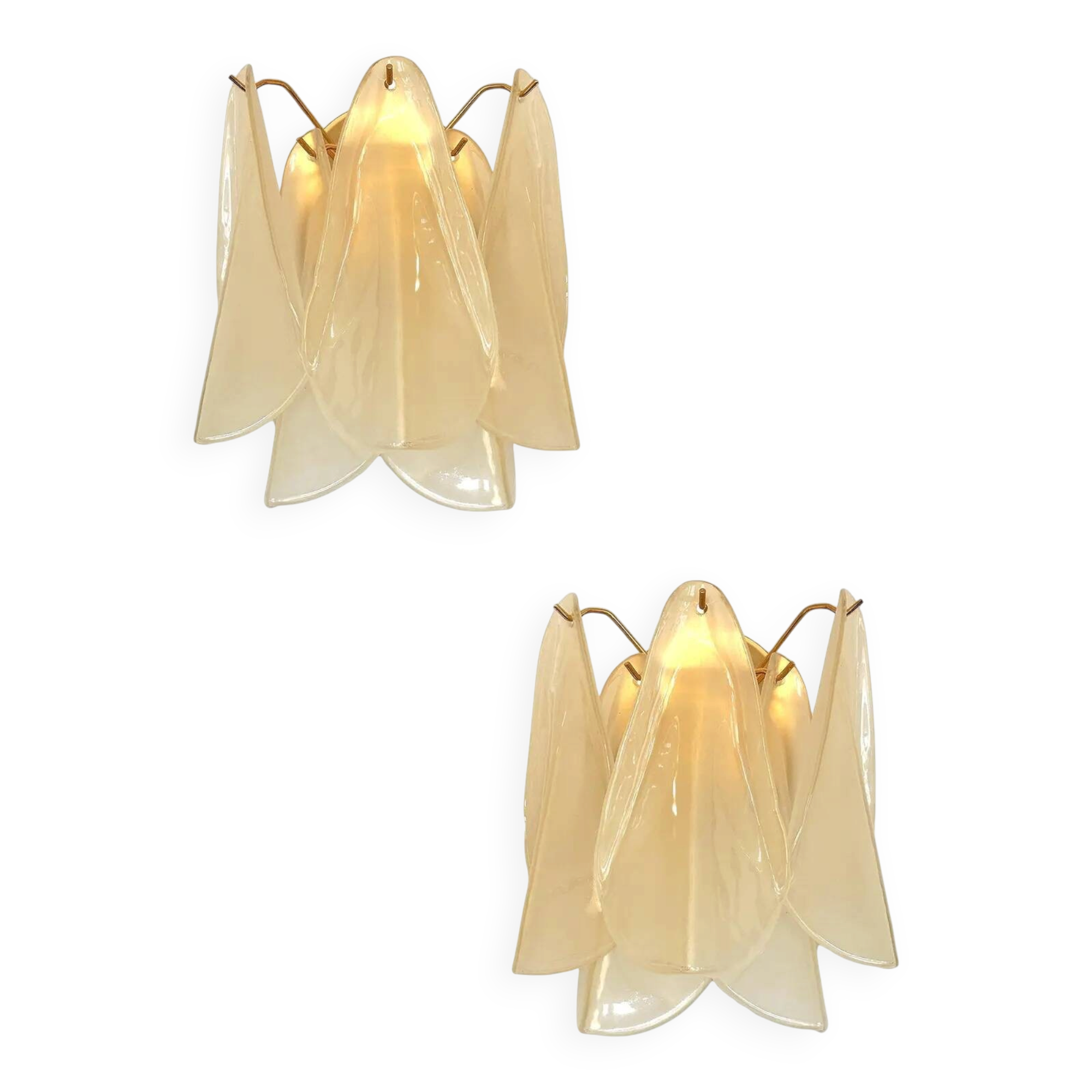 Pair of Contemporary Modern Sanded Champagne “Rondini” Murano Wall Sconces