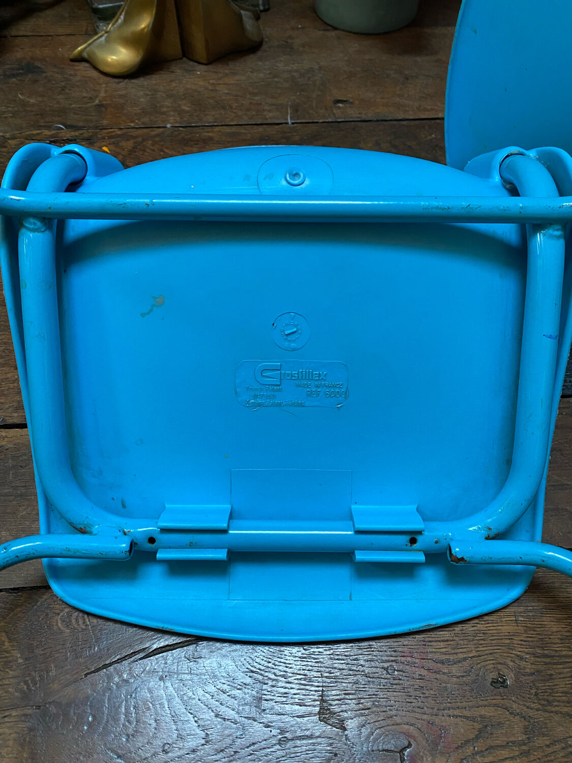 Duo of vintage Grofilex blue nursery children's chairs