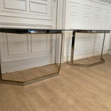 Pair of chrome metal consoles and smoked glass, Italy, 1970s