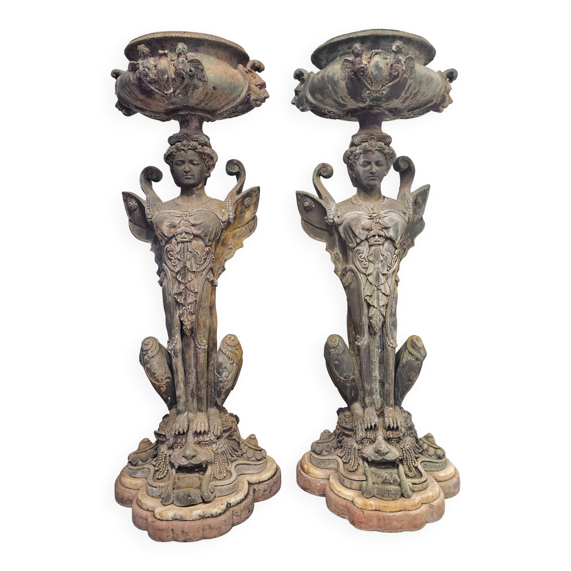 Empire style bronze jardinières, bronze and marble, 1805
