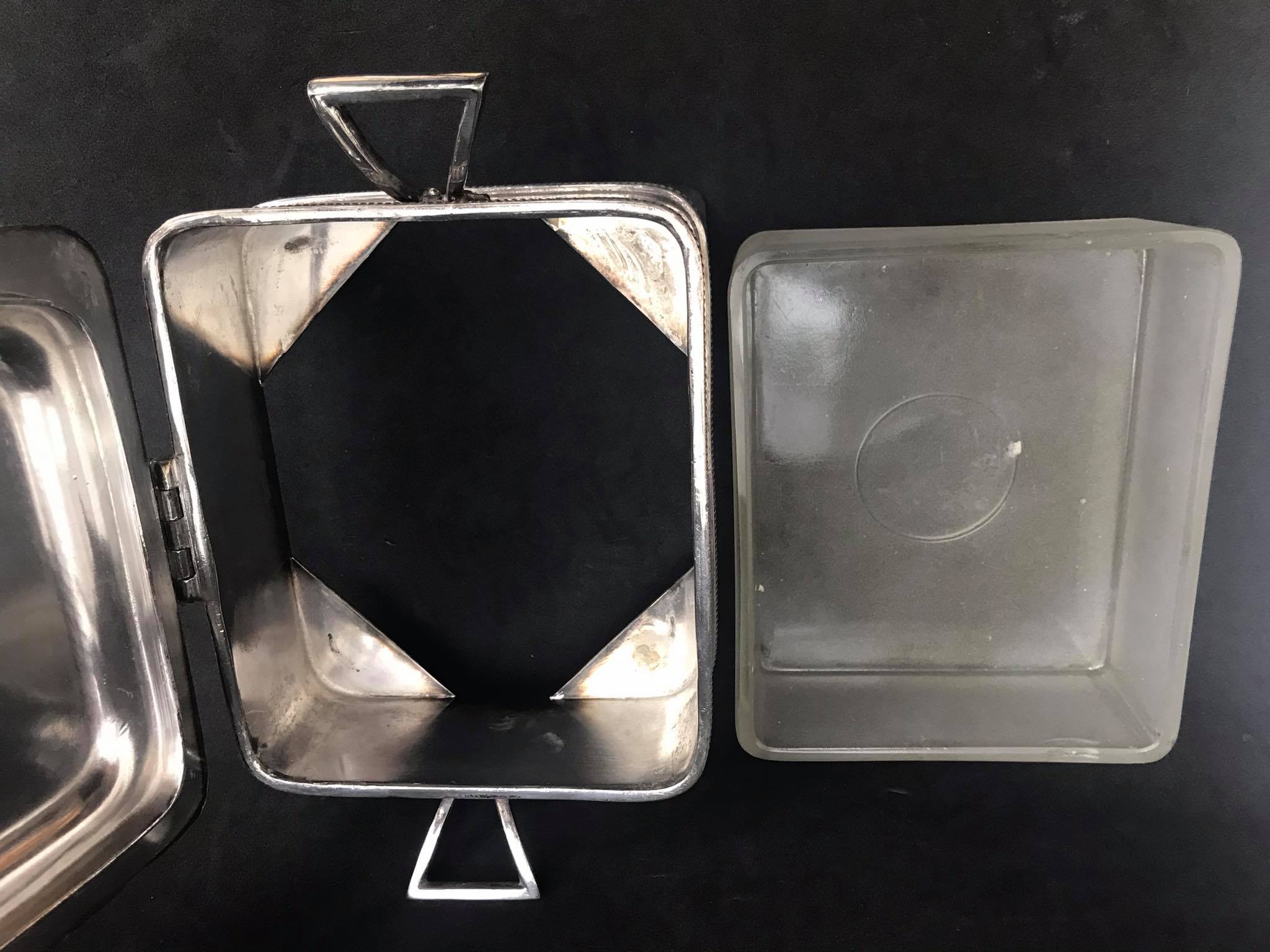 Victorian sardine box silver metal flat butter and glass insert Walker and Hall