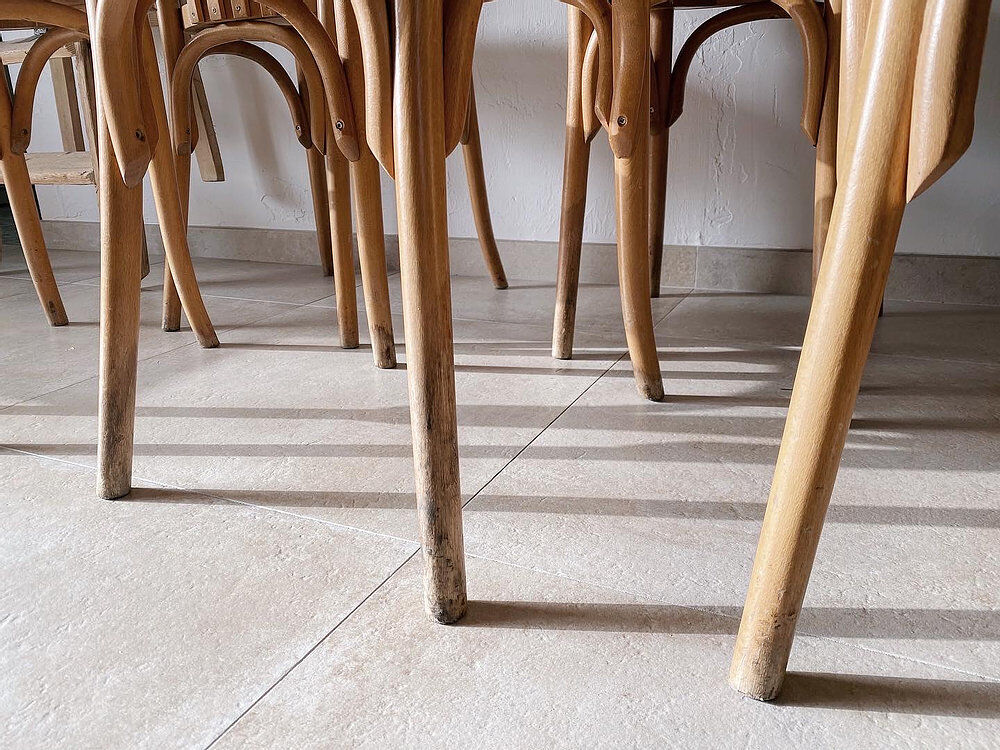 6 light wooden bistro chairs
