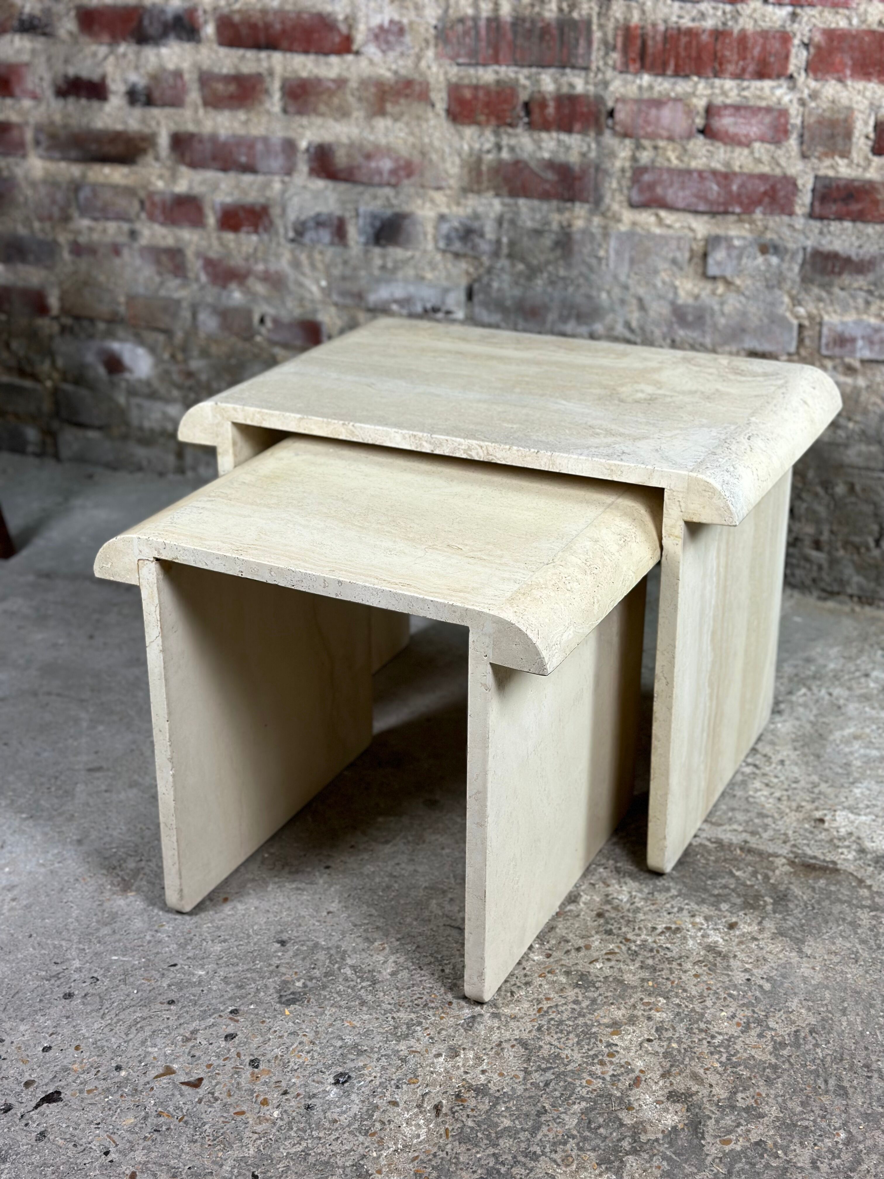 Artelano nesting tables in vintage travertine 1970