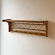 Vintage oak wall coat rack with braided cord 1960s