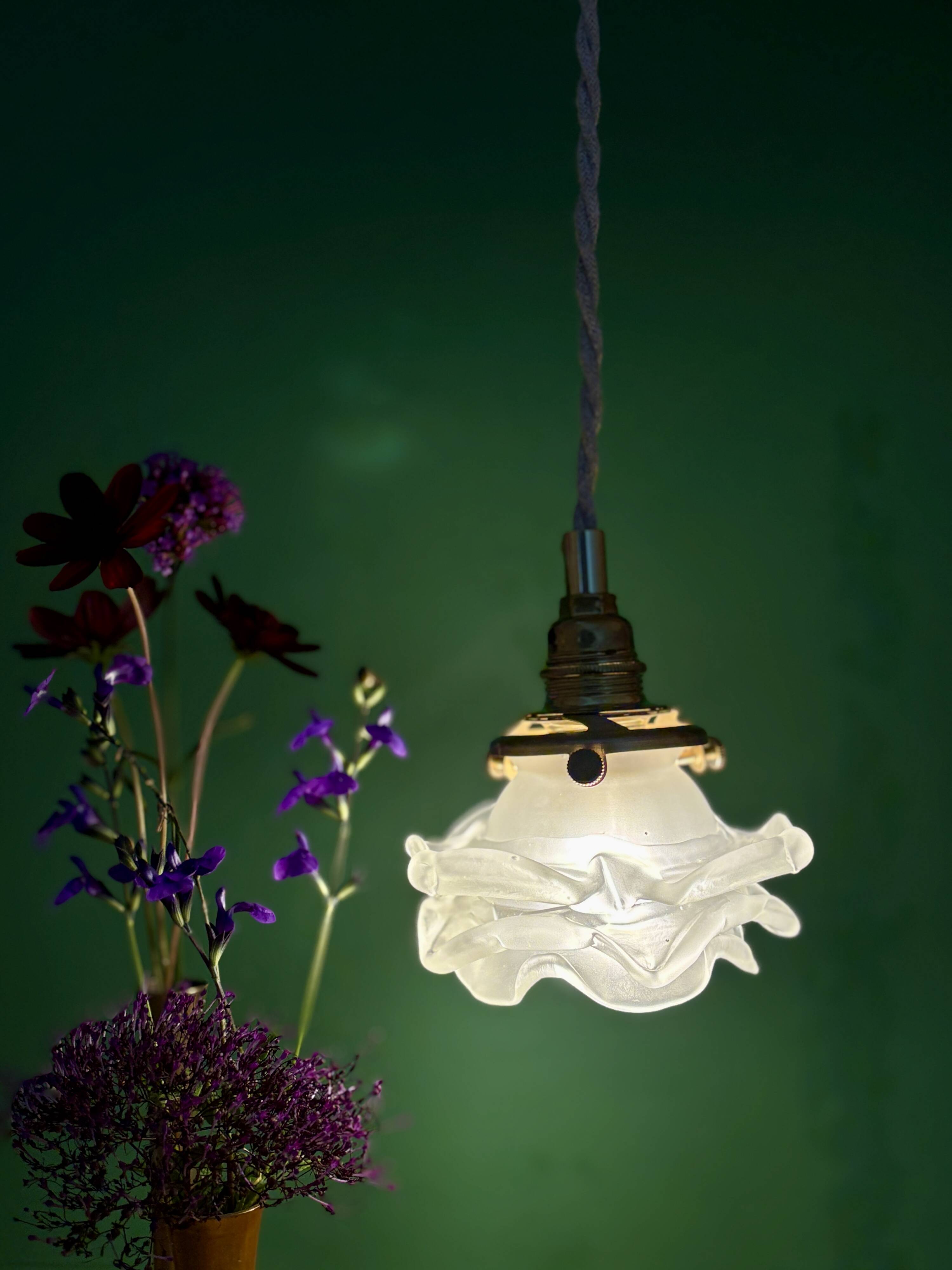 Vintage frosted glass tulip flower pendant light