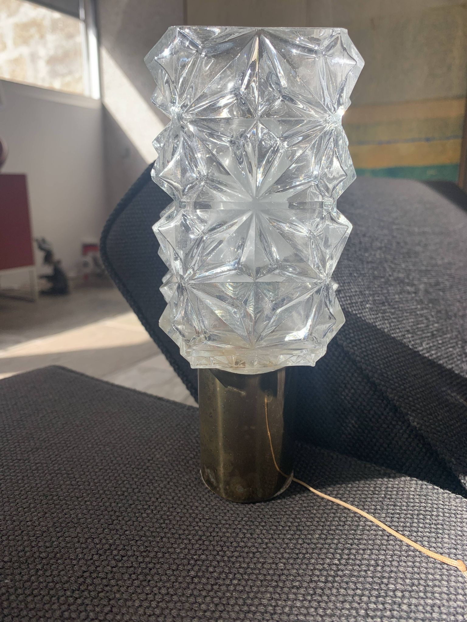 Wall lamp in glass and brass 60s