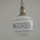 French Mid-Century Globe Pendant, Blue Pattern Shade, Vintage Hanging Light