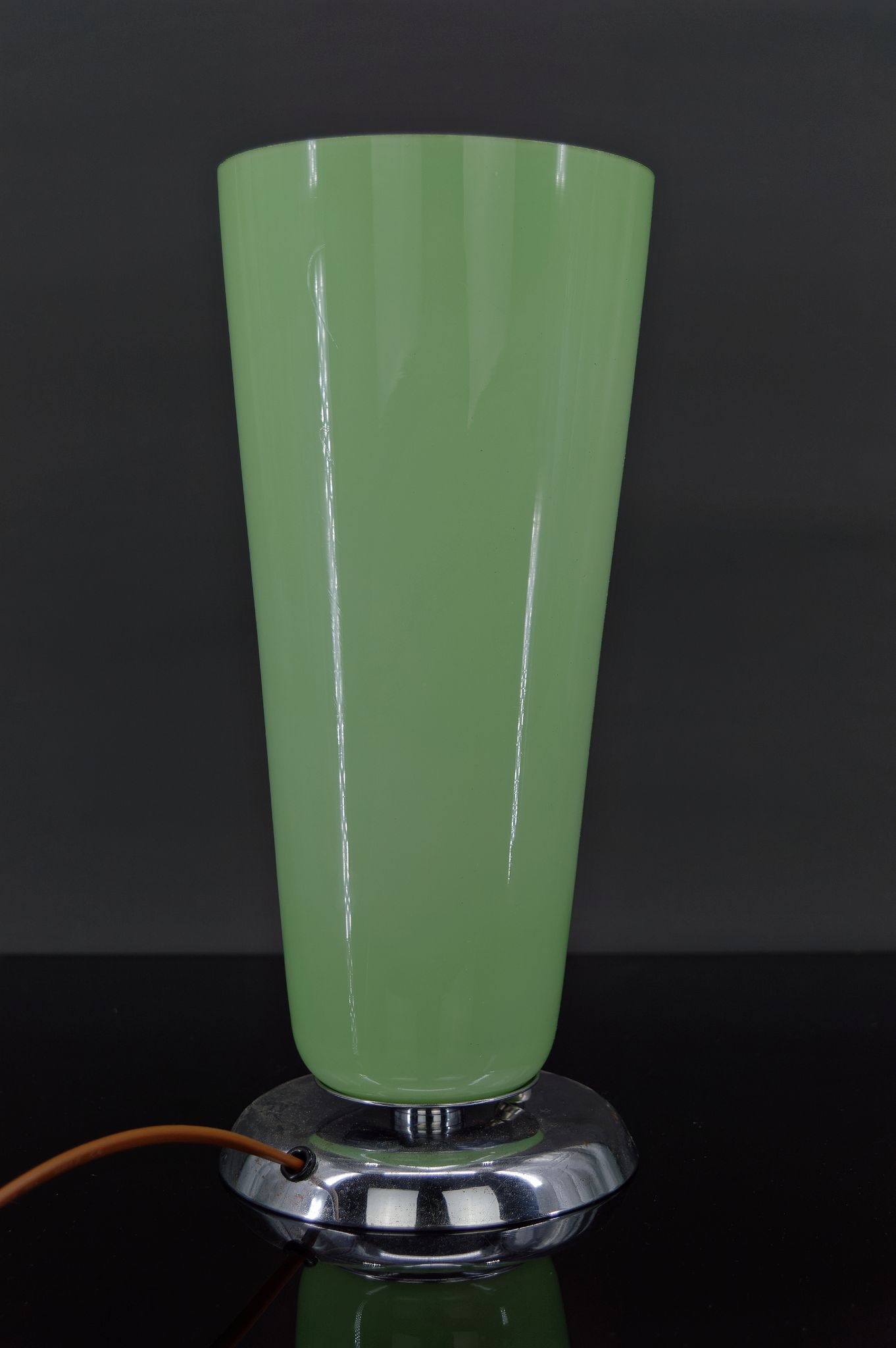 Art Deco lamp in chrome and celadon glass, France, circa 1930