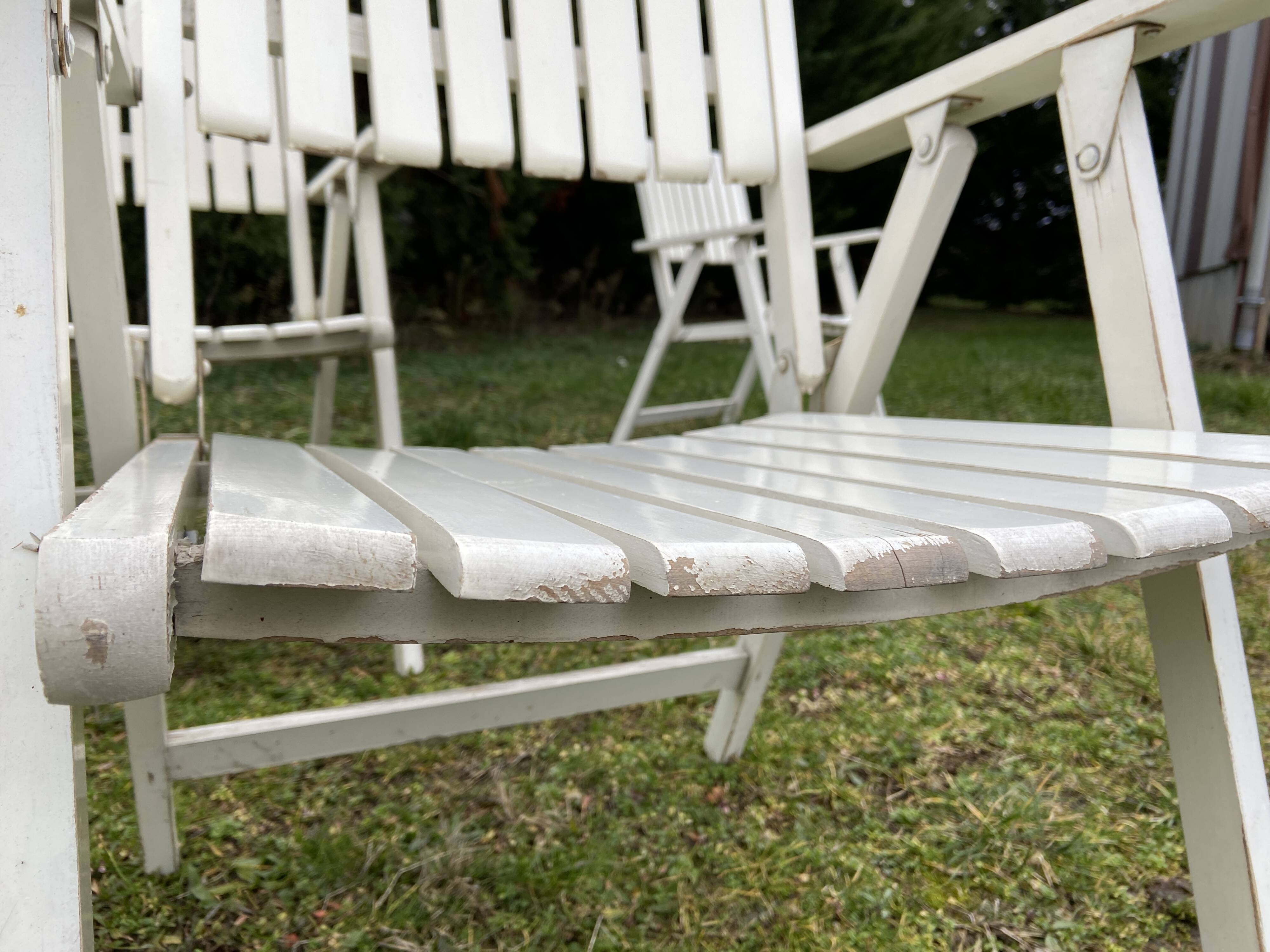 6 vintage wooden folding garden armchairs