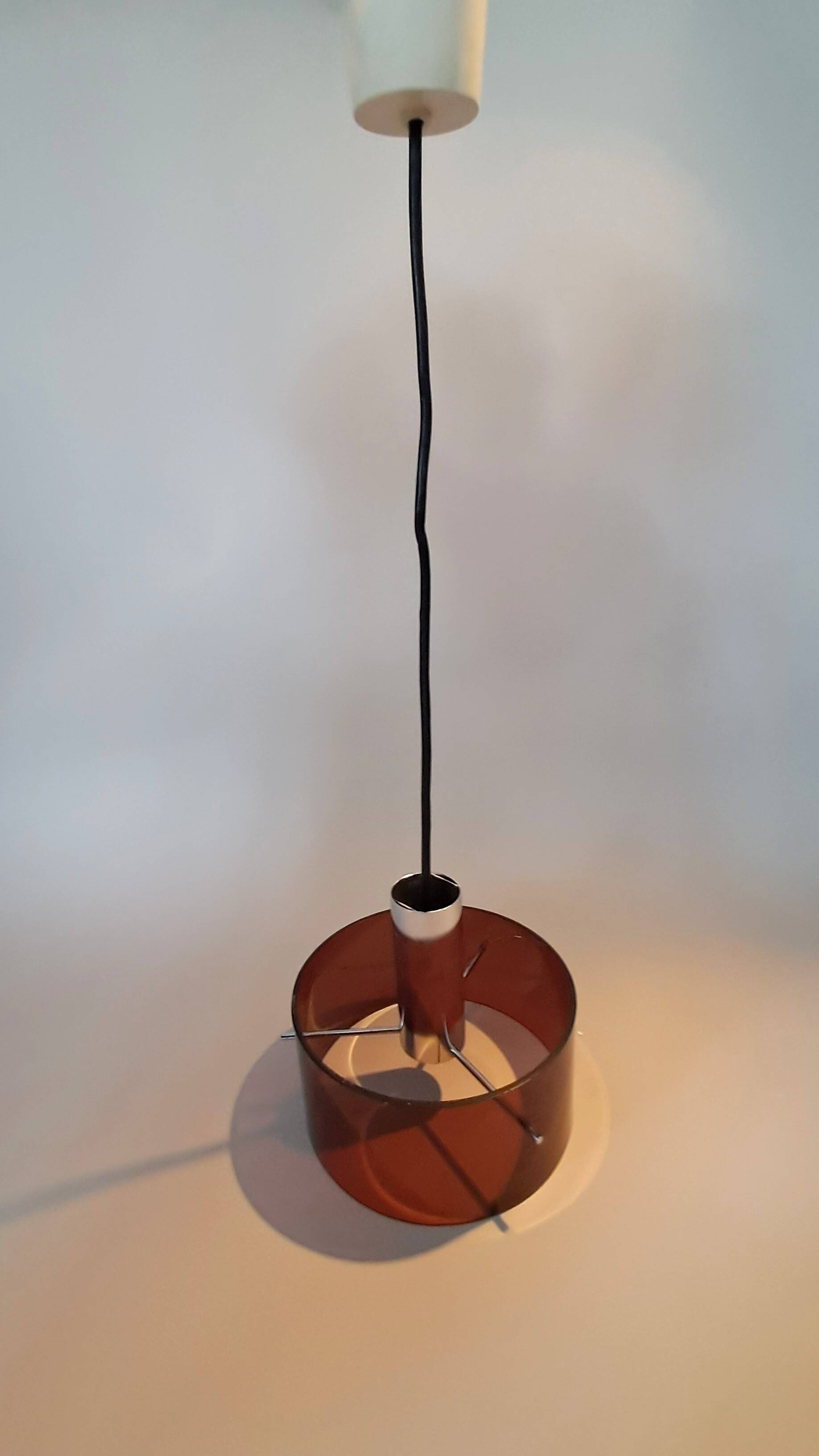 Oxar 1970 pendant light in smoked brown pvc.