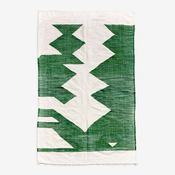 Kilim berbère marocain écru à motifs verts 250x142cm