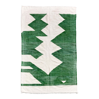 Kilim berbère marocain écru à motifs verts 250x142cm