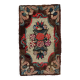 Tapis Hooked antique américain – 63 x 107 cm – Motif floral - 1C986