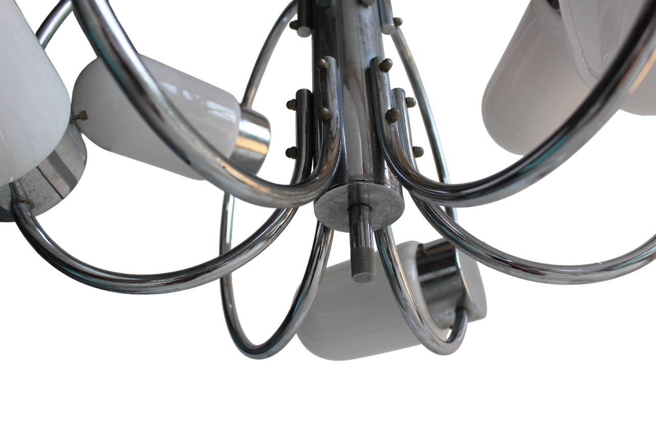 Space Age chrome-plated stylish pendant ceiling lamp, 1970s