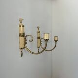 Pair of vintage patinated brass wall lights, France, 1940s
