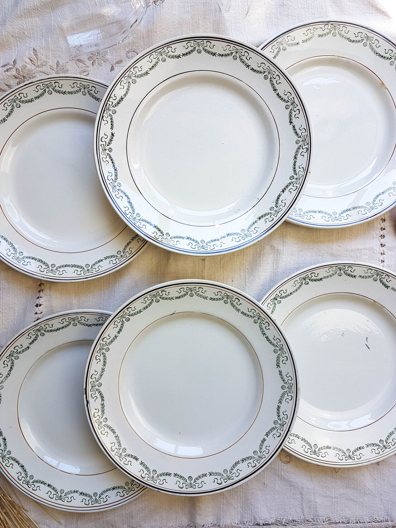 Set of 6 flat plates Saint Amand Blue white red Iron Earth