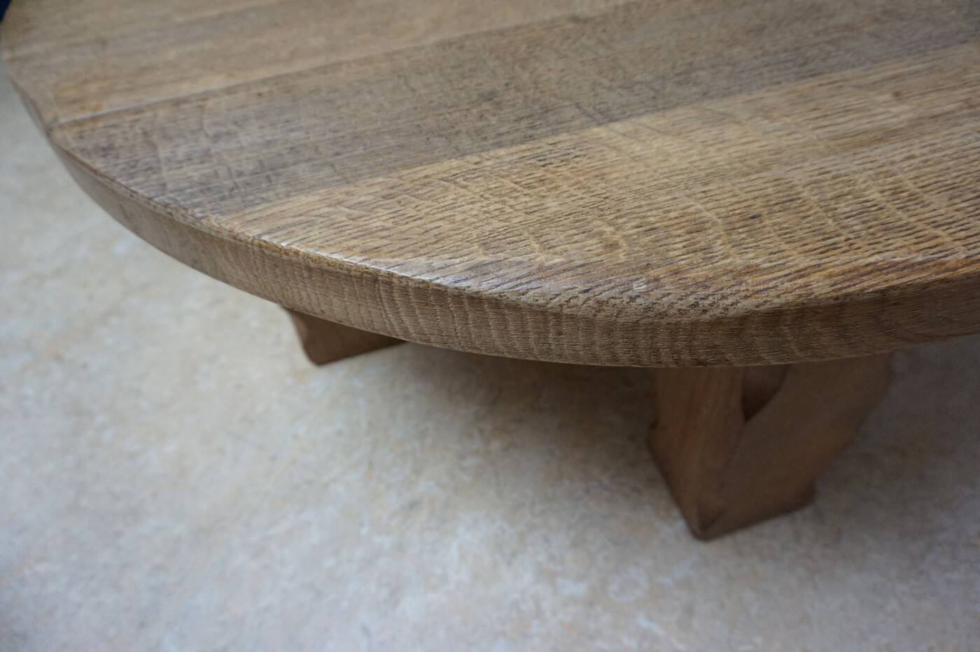 Brutalist Wabi-Sabi Design Handcrafted Round Oak Coffee Table, Netherlands 1960's