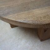 Brutalist Wabi-Sabi Design Handcrafted Round Oak Coffee Table, Netherlands 1960's