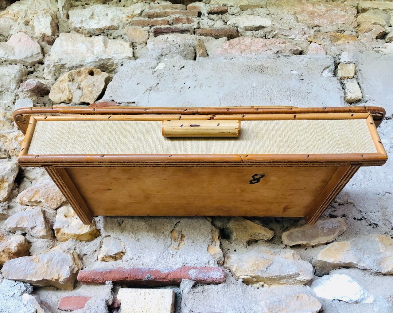 Vintage rattan wall shelf with storage, Circa 60