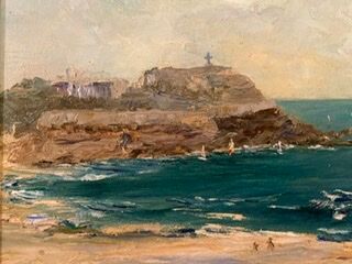 Ancient painting, Breton landscape, Saint Lunaire, signed, 1950s