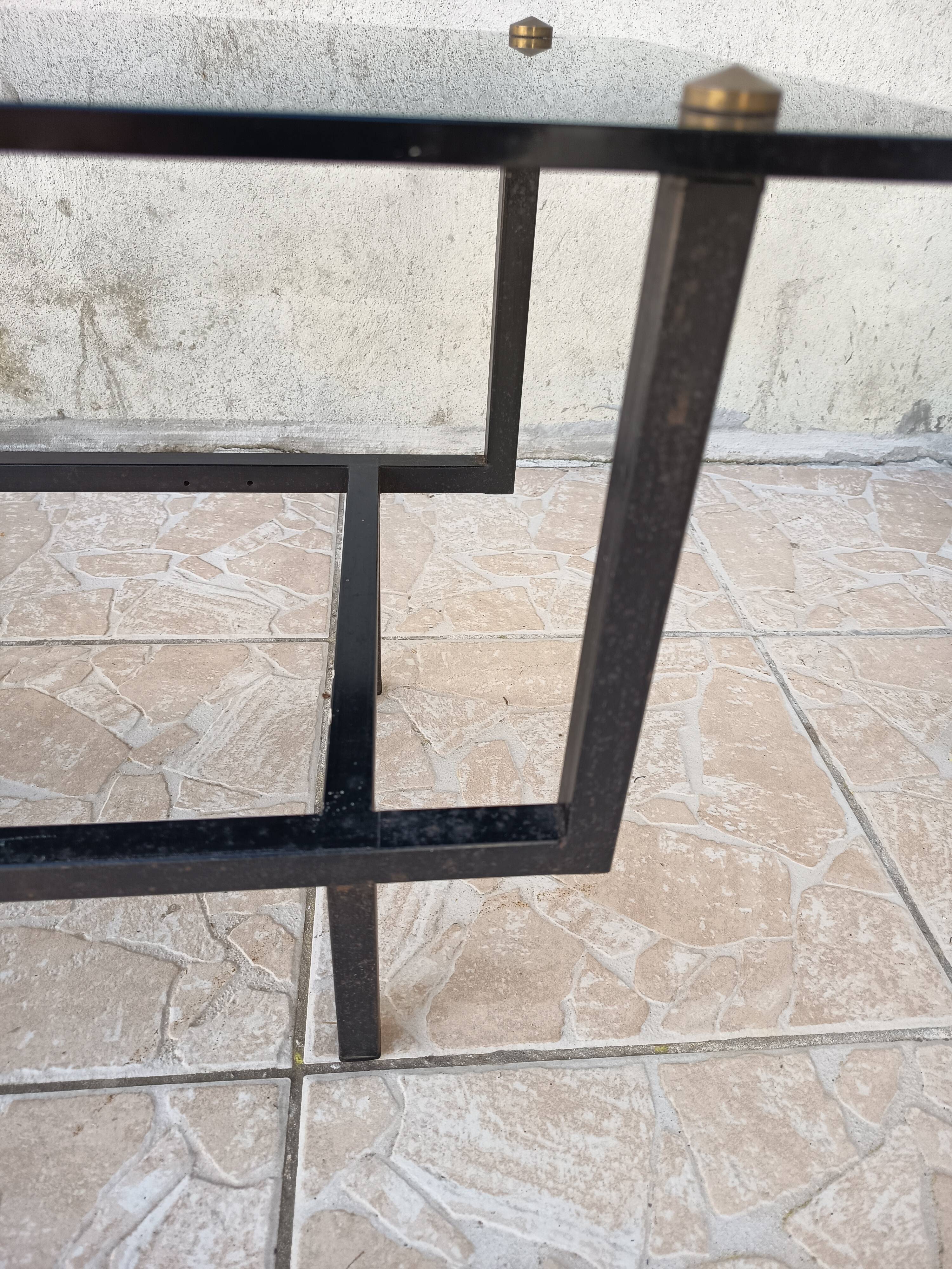 1950s metal and glass coffee table