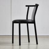 Black leather and steel dining chairs - set of 4