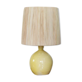 Yellow ceramic lamp, raffia lampshade, 60s