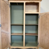 Renovated antique wardrobe – natural wood & sage green interior