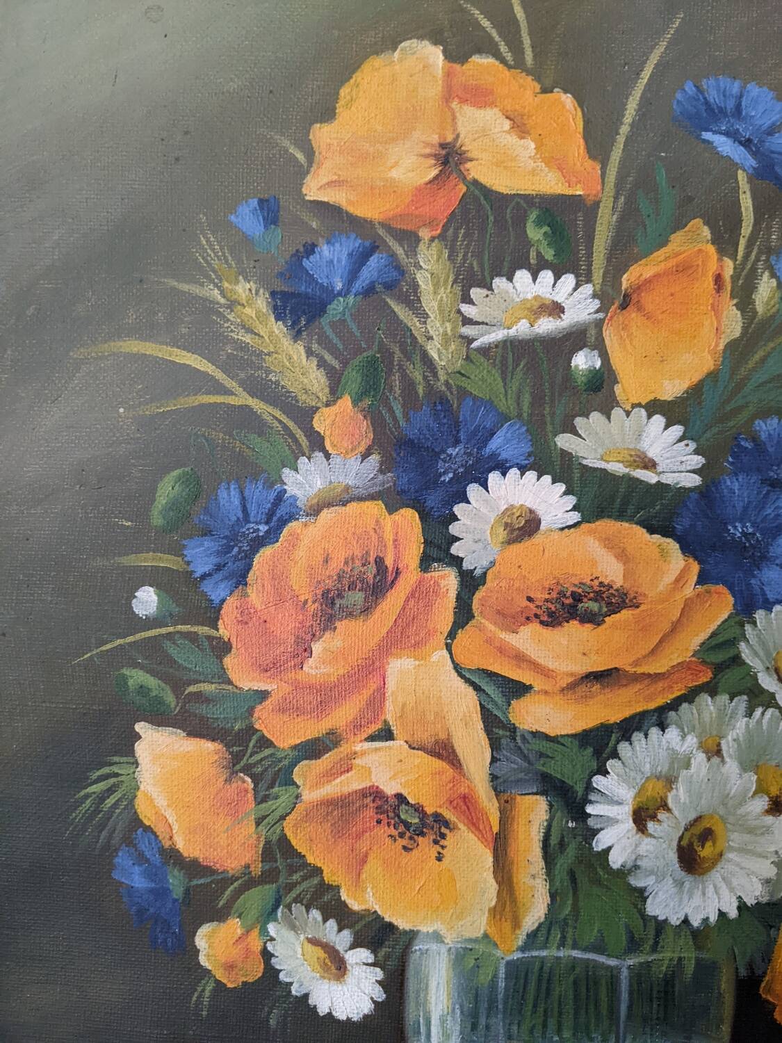 Antique still life painting, bohemian country decor, floral bouquet