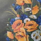 Antique still life painting, bohemian country decor, floral bouquet